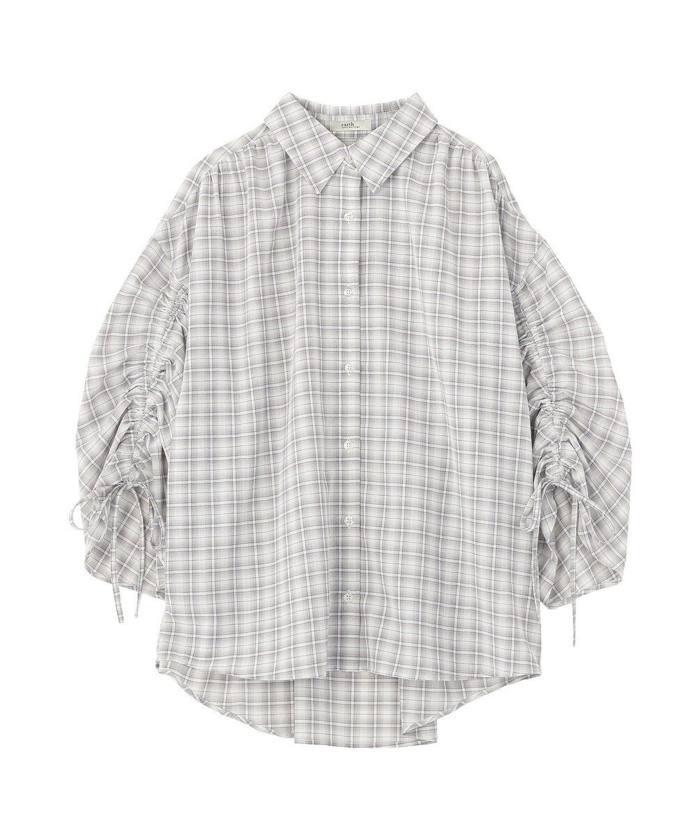 earth music&ecology シャーリングスリーブチェックシャツ 