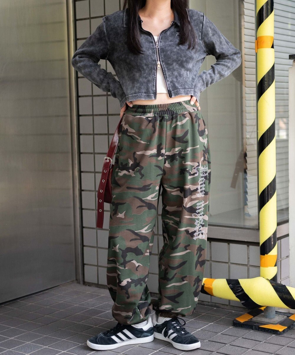 WEGO 【ウエストゴム】ラインストーンロゴスウェットパンツ 