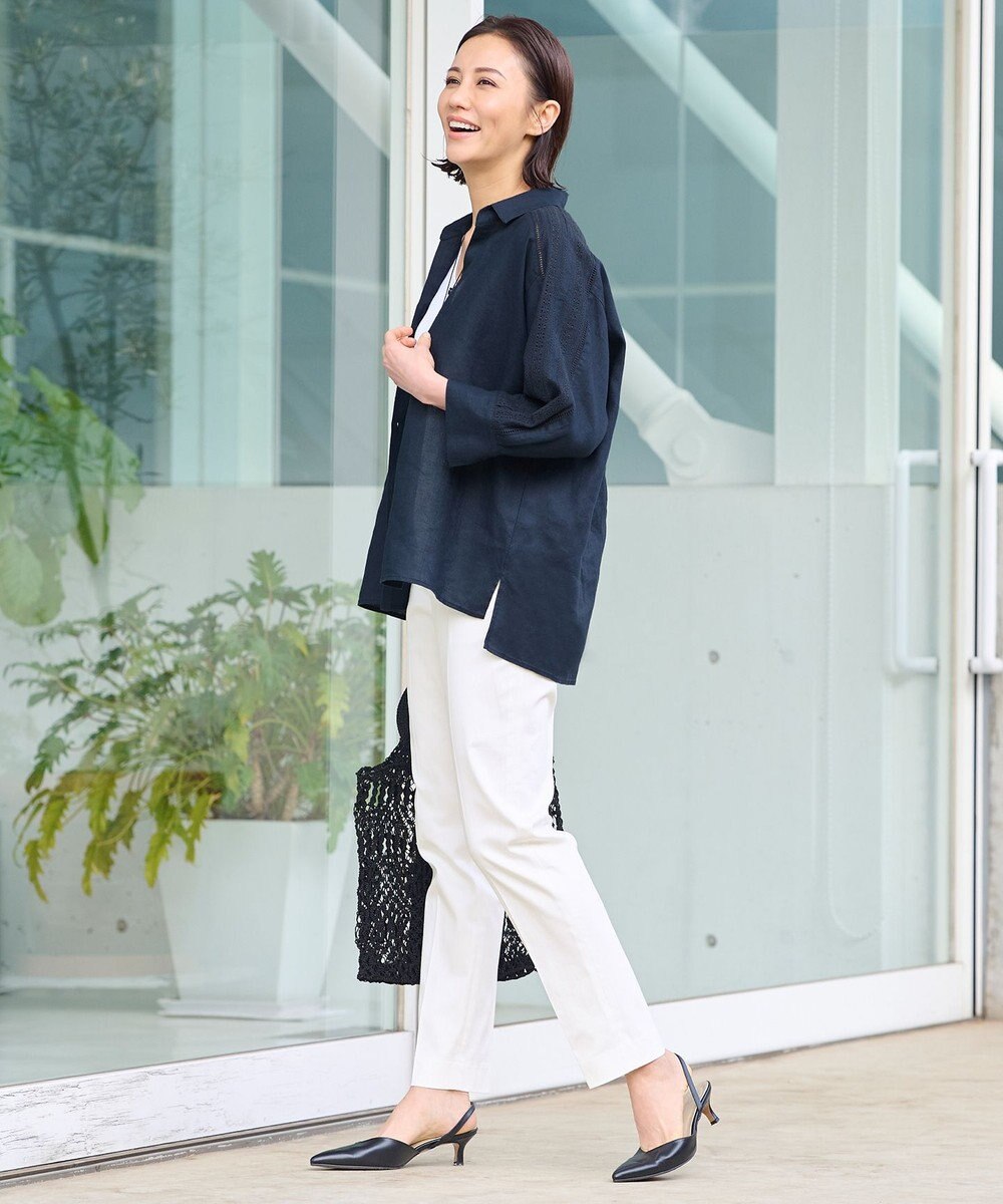 自由区 L 【洗える/セット可】エンブロイダリーリネン前開き シャツブラウス 