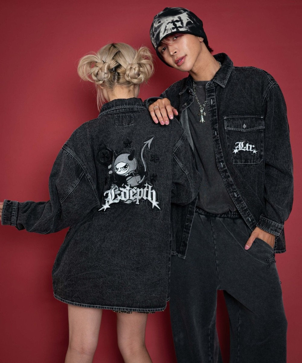 WEGO 【ユニセックス着用ITEM/MLサイズ展開】グラフィックデニムシャツ（LS） 