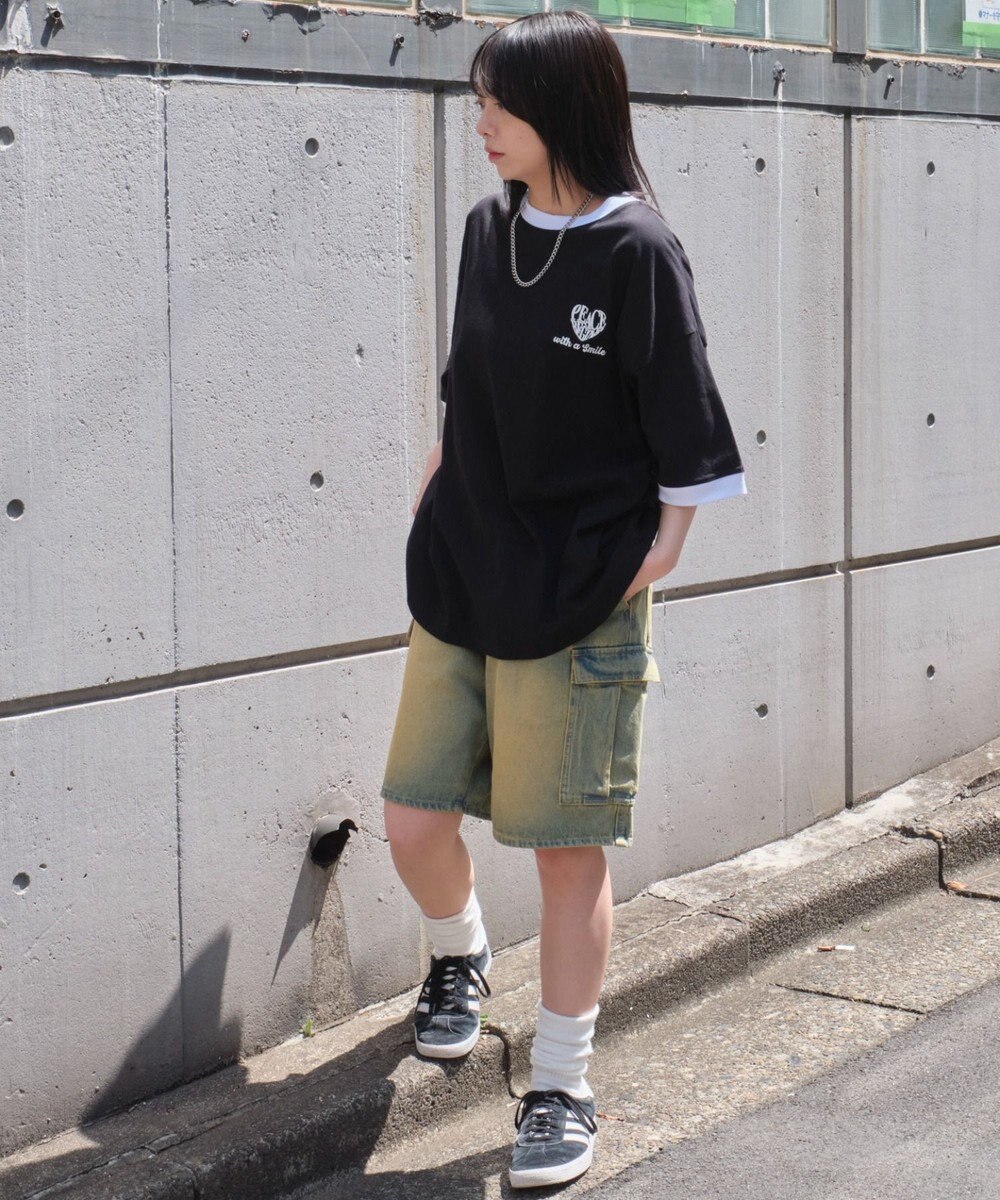 WEGO 【ユニセックス着用ITEM/MLサイズ展開】アクセ付きリンガーグラフィックT（SS） 