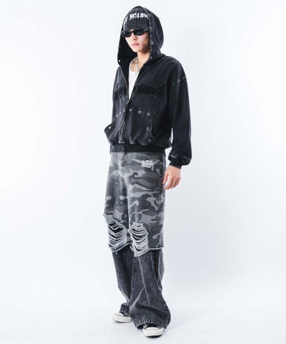 WEGO 【ユニセックス着用ITEM】ブリーチハトメZIPパーカー 