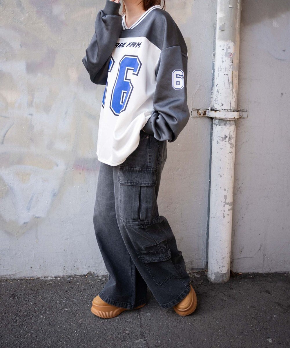 WEGO VネックナンバリングサテンBIGスウェット 