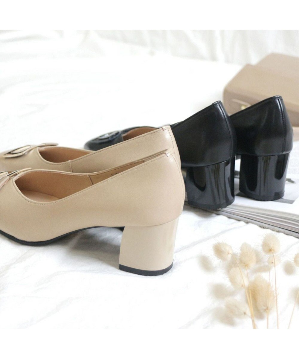 Pointer 日本製 バックルモチーフスクエアトゥパンプス 