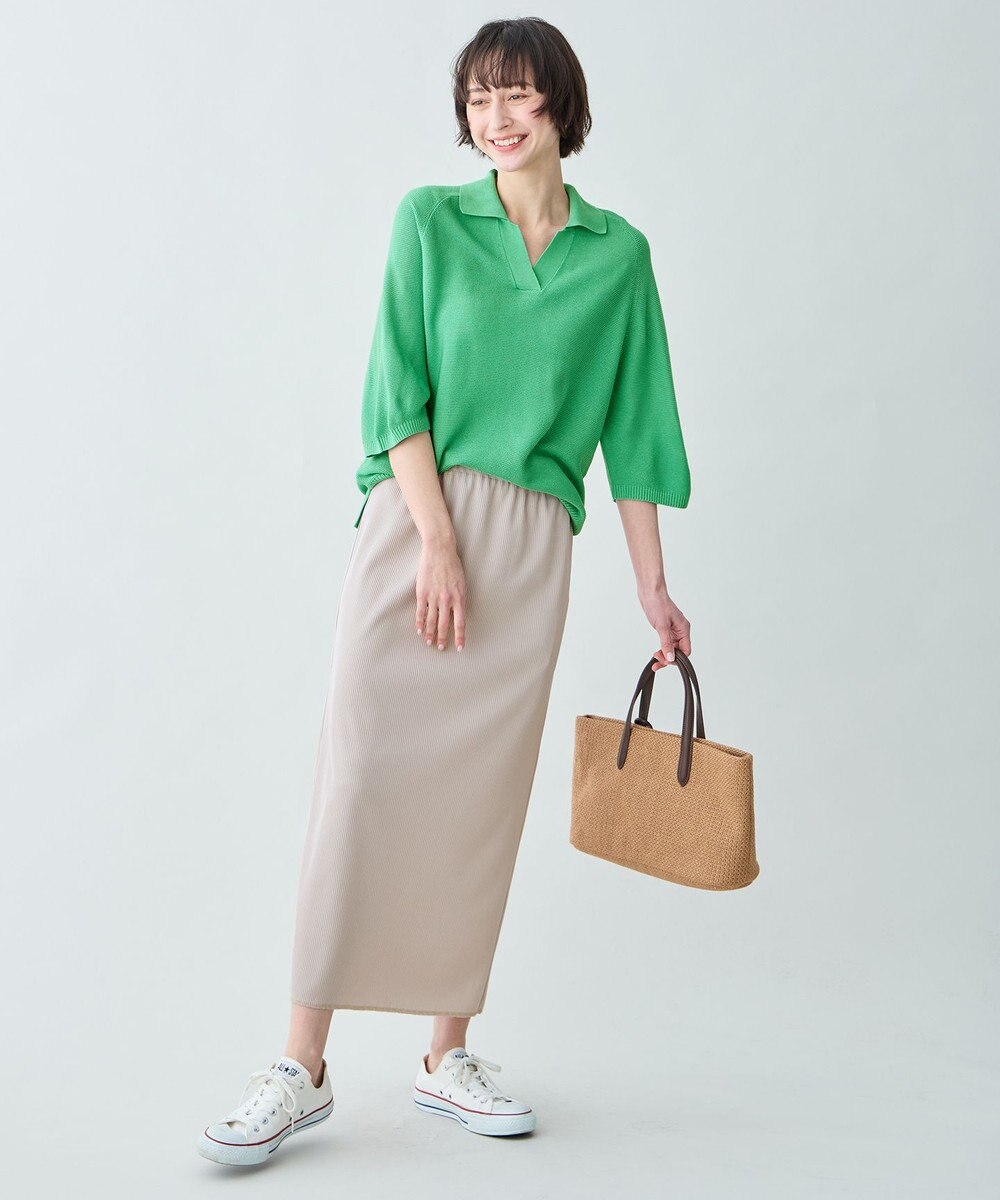 ANY L アクリルガーターポロ衿ニット 