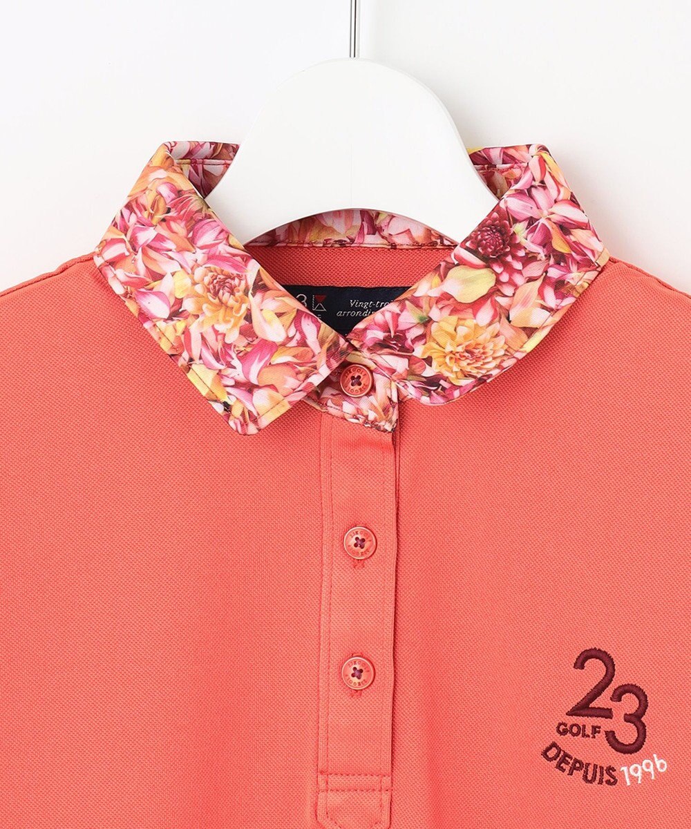 23区GOLF 【WOMEN】無地×プランティカプリント 半そでポロシャツ 