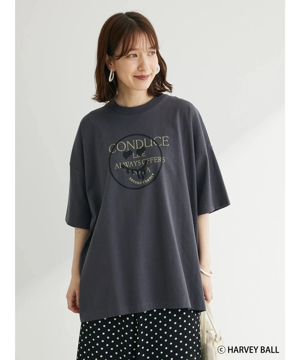 Green Parks Ｓｍｉｌｅｙ　Ｆａｃｅ／スマイル＋ロゴＢｉｇＴシャツ Charcoal Gray