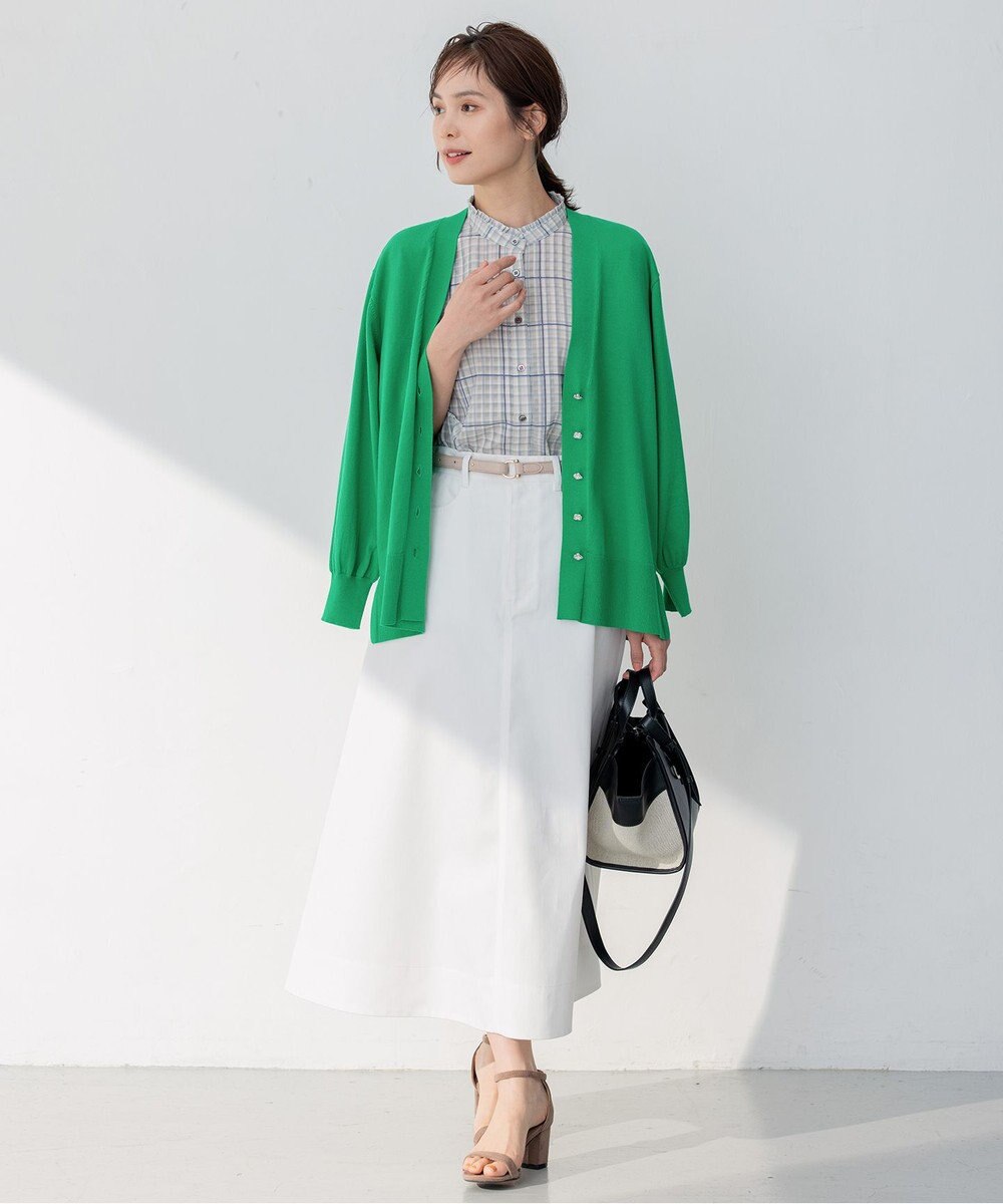 組曲 【ビジューボタン・アンサンブル対応】ハイゲージ ロングVネックカーディガン 