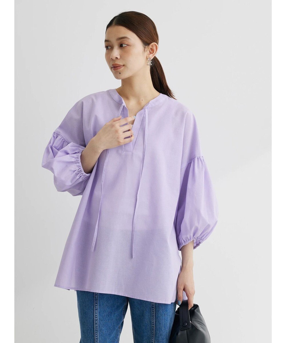 Green Parks 綿麻混紐付きデザインブラウス 