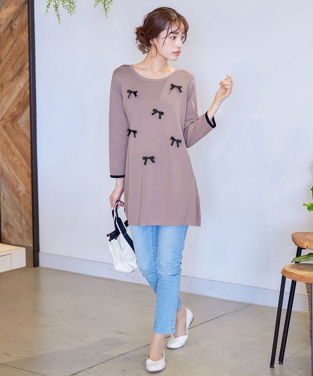 Tiaclasse L 【洗える】リボンニットチュニック 