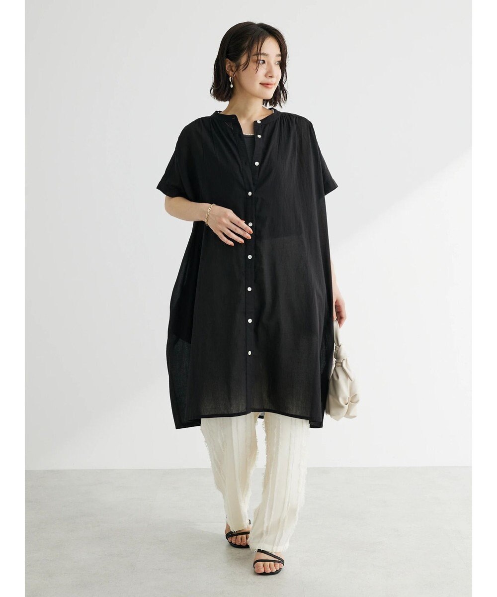 Green Parks インド綿 　ギャザー５分袖チュニック 