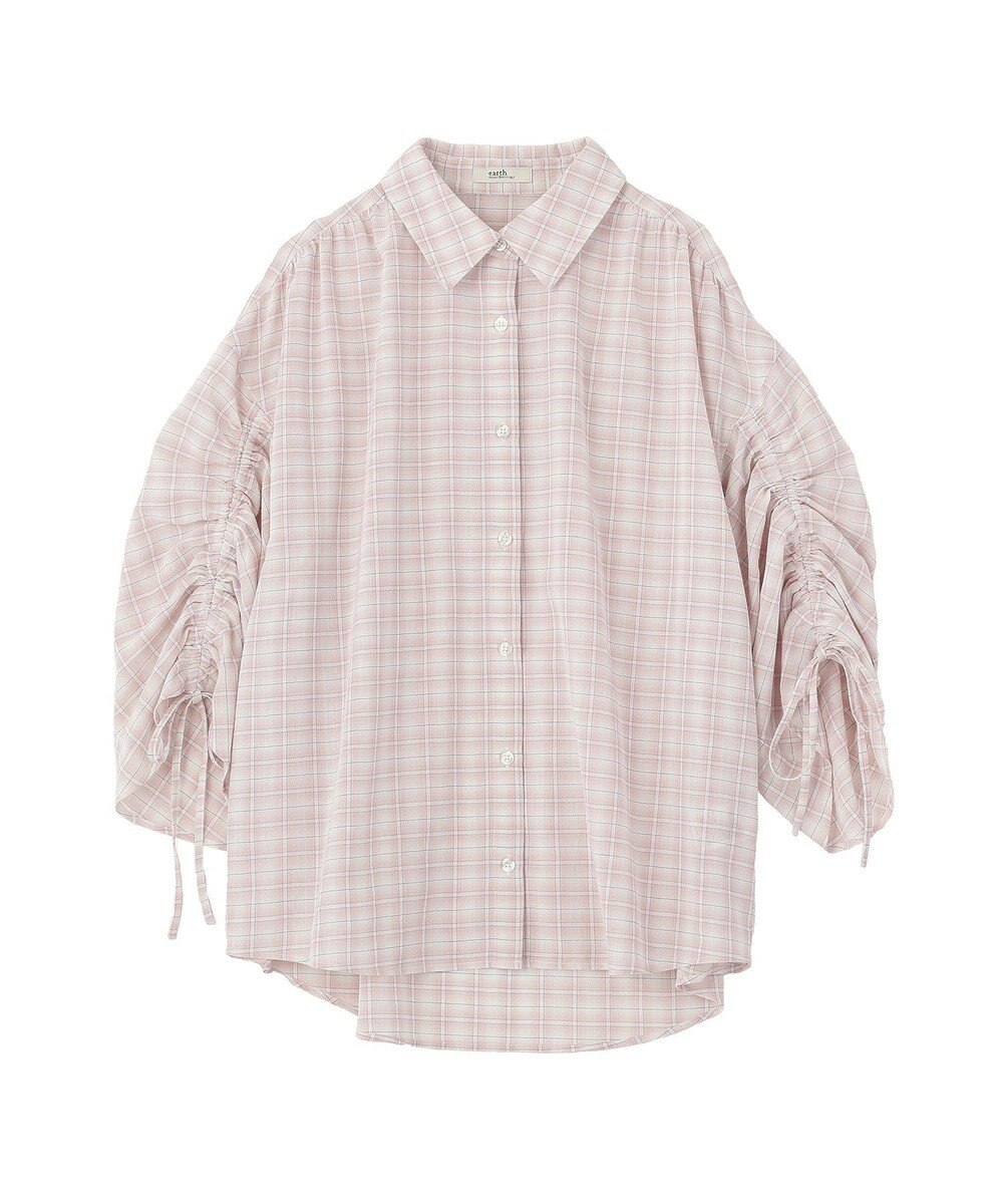 earth music&ecology シャーリングスリーブチェックシャツ 