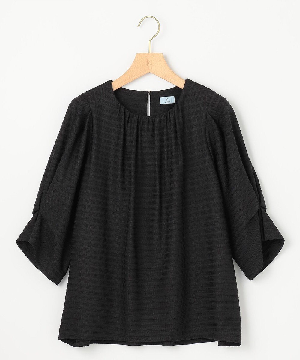 組曲 L 【WEB限定】ボーダージャガード タック袖ブラウス 