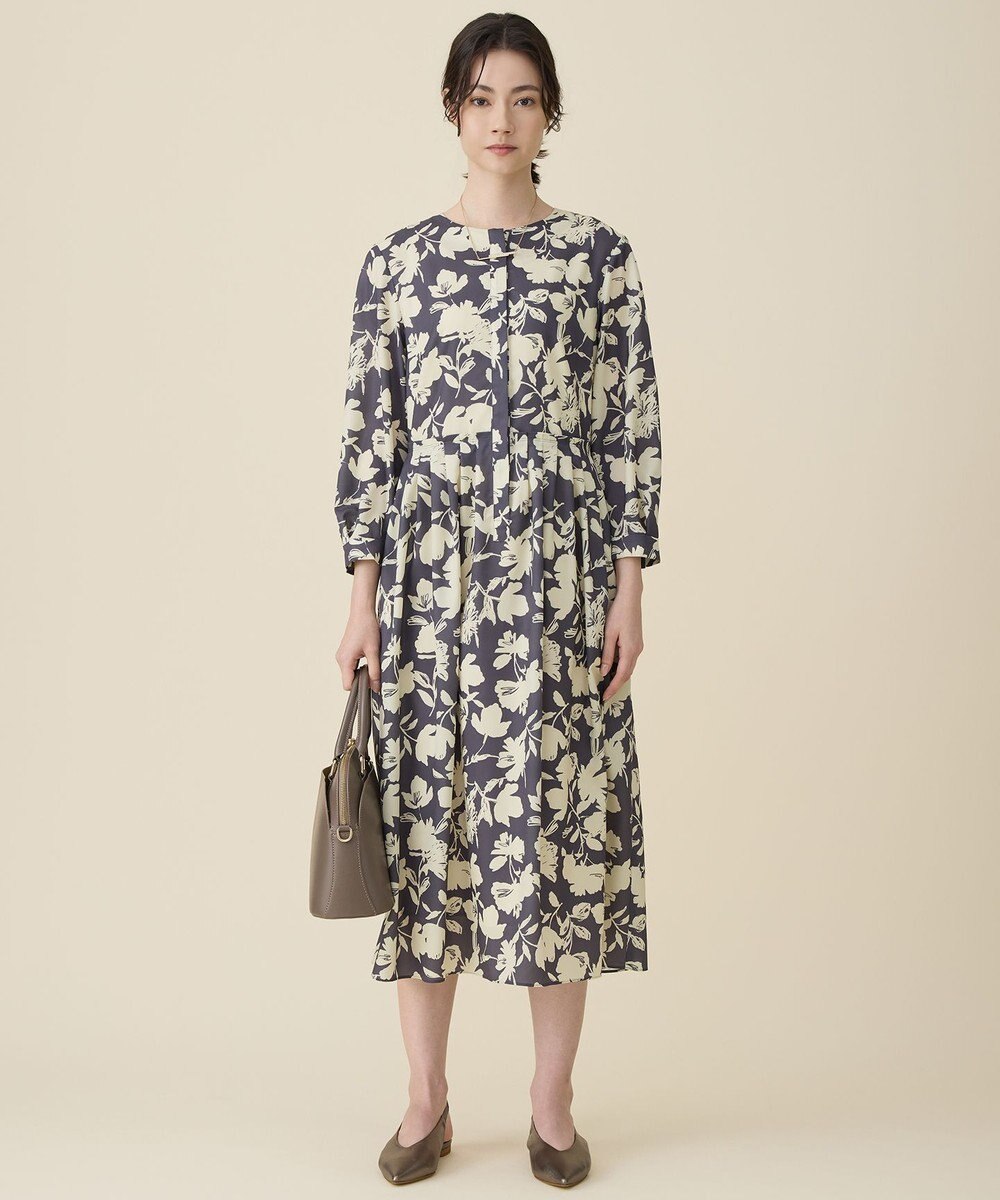 自由区 バイカラーフラワープリント ワンピース 