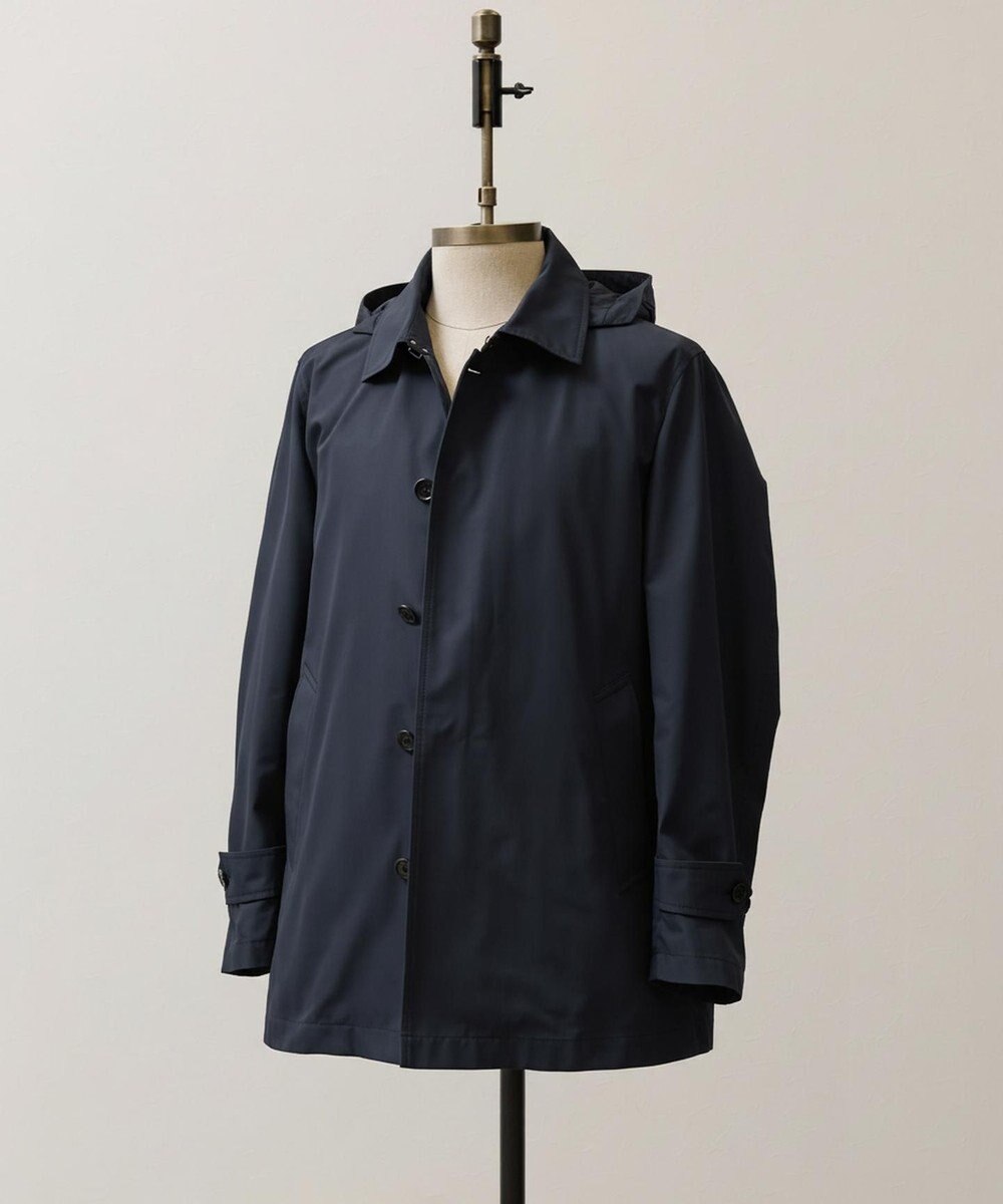 J.PRESS MEN 【オンオフ兼用 / ストレッチ / 撥水】トリコット3レイヤーバルマカンショートコート / フードデタッチャブル 