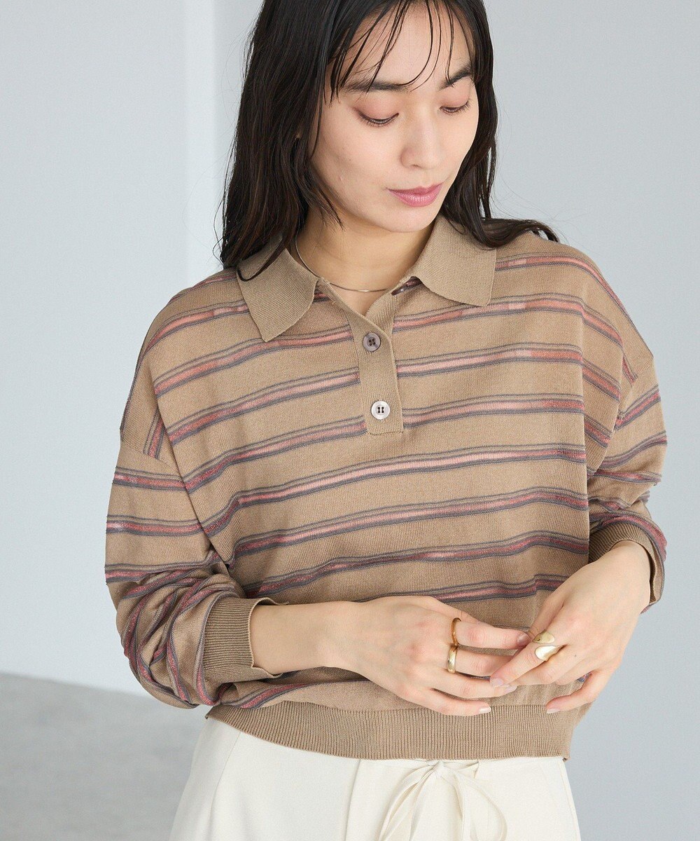 CRAFT STANDARD BOUTIQUE シアーボーダーポロ衿ニットプルオーバー 
