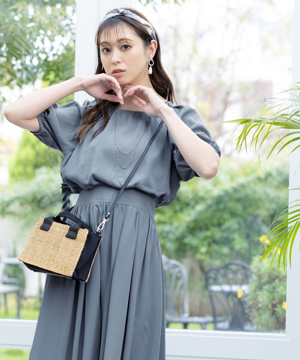 Tiaclasse L 【洗える】麻調ギャザーワンピース 