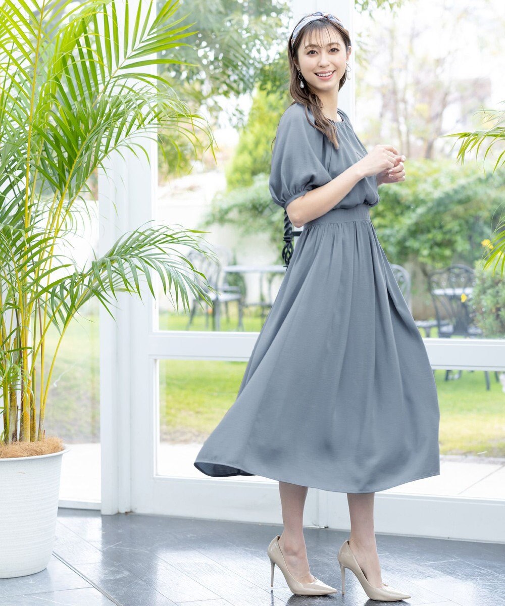 Tiaclasse L 【洗える】麻調ギャザーワンピース 