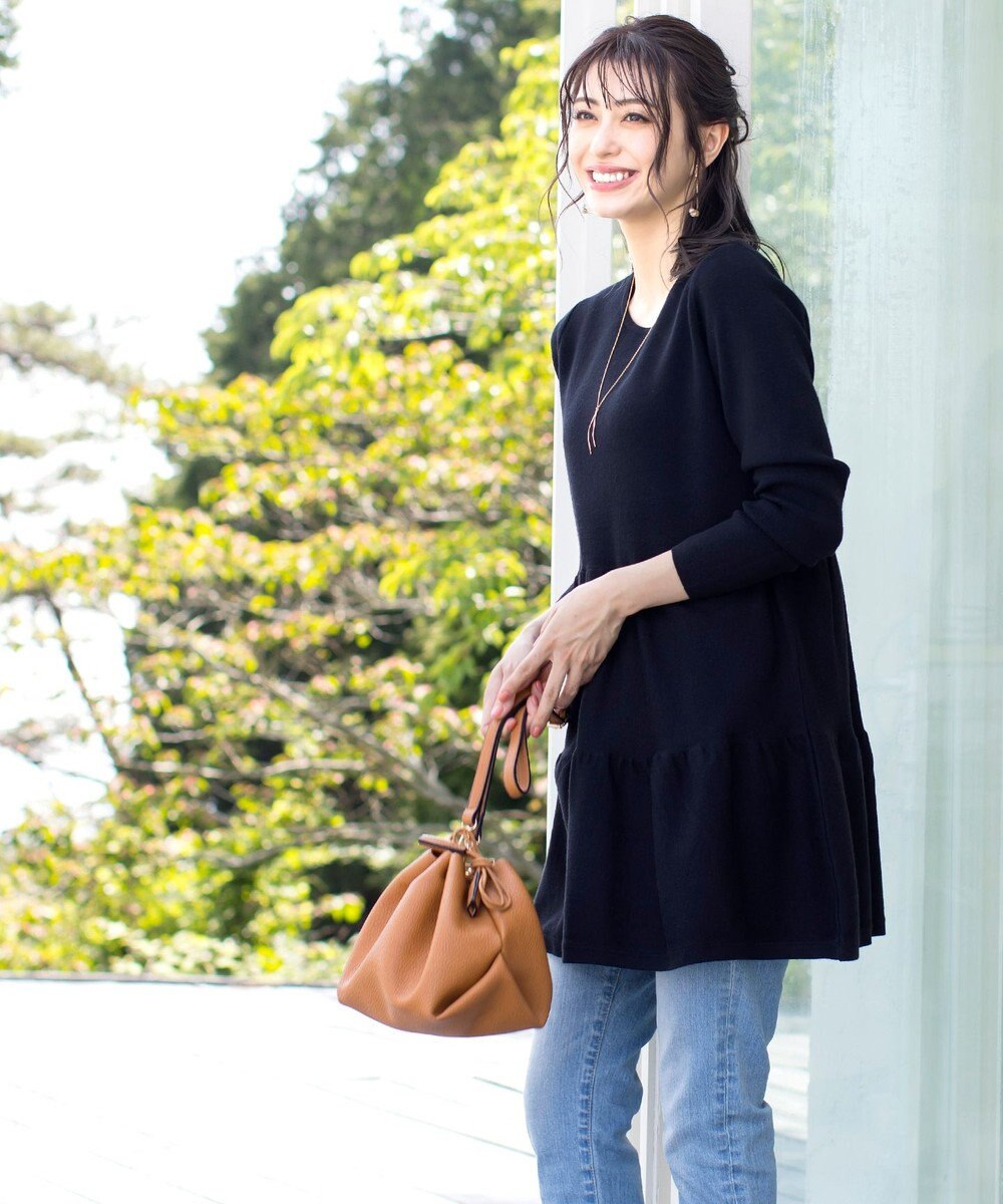 Tiaclasse L 【洗える】大人華やぐ2段ティアードニットチュニック 