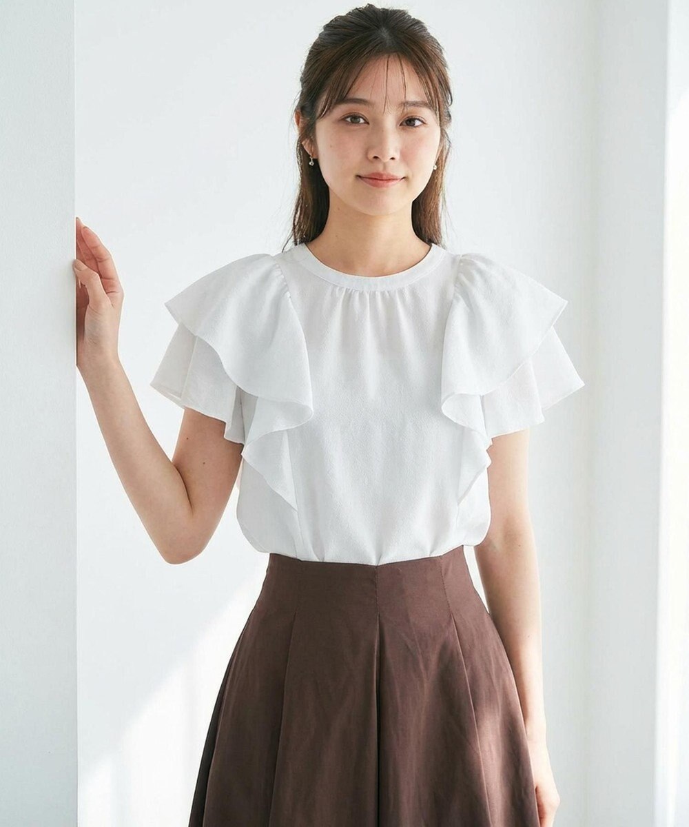 Feroux 【洗える】袖フリルブラウス 