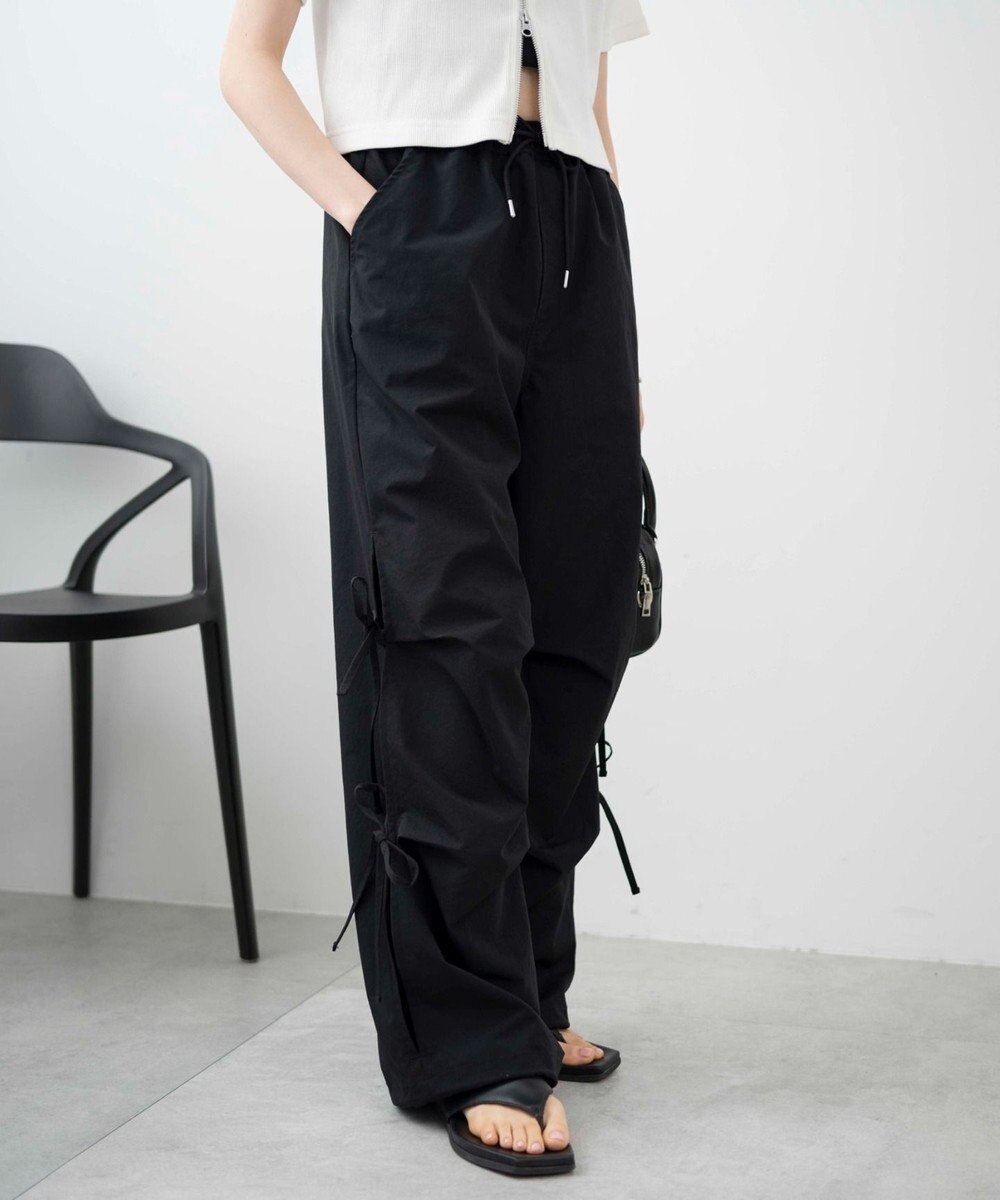 WEGO 【ウエストゴム】サイドリボンパラシュートパンツ 