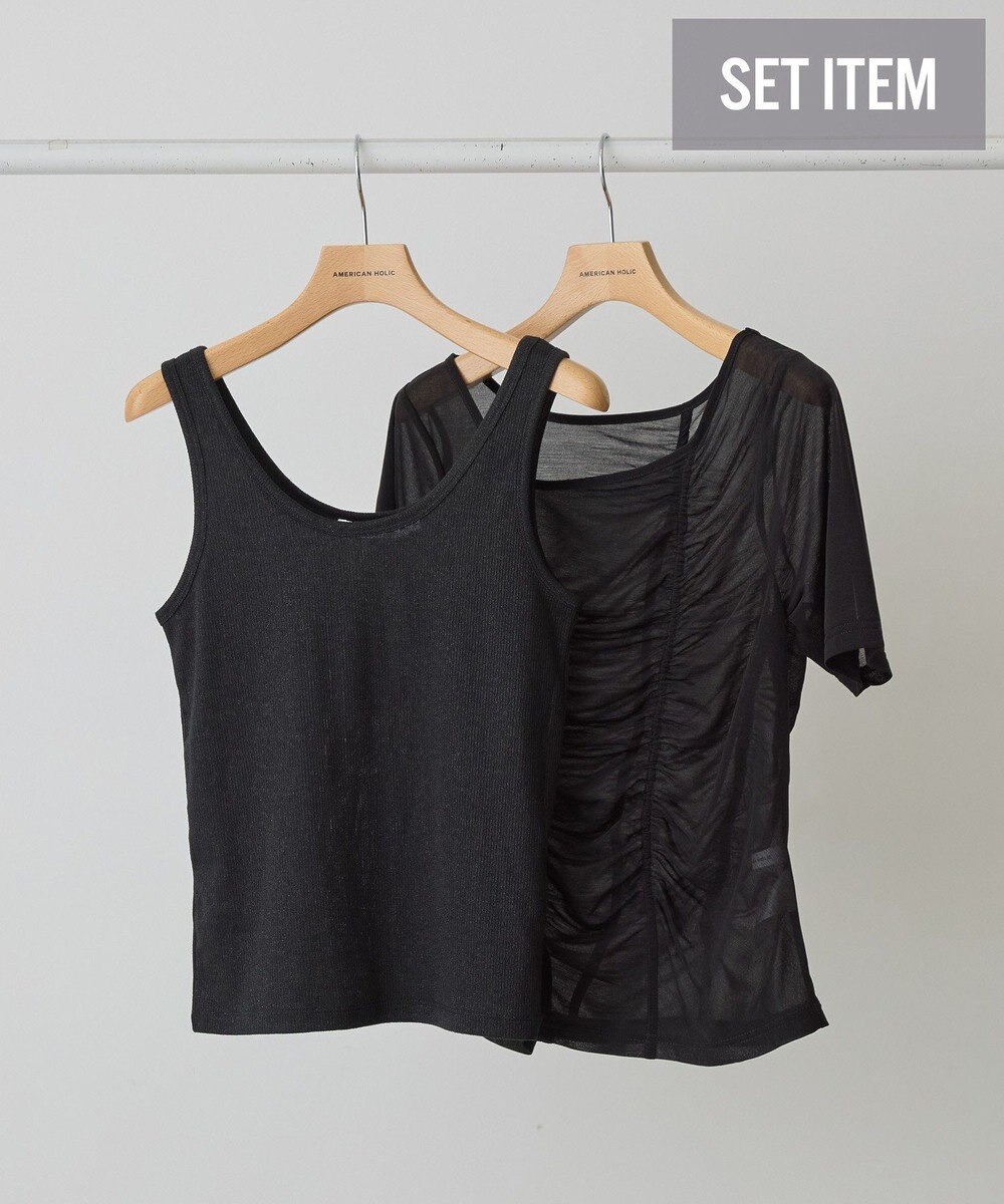 AMERICAN HOLIC 【2点SET】アシメシアーT＋ラメインナー 
