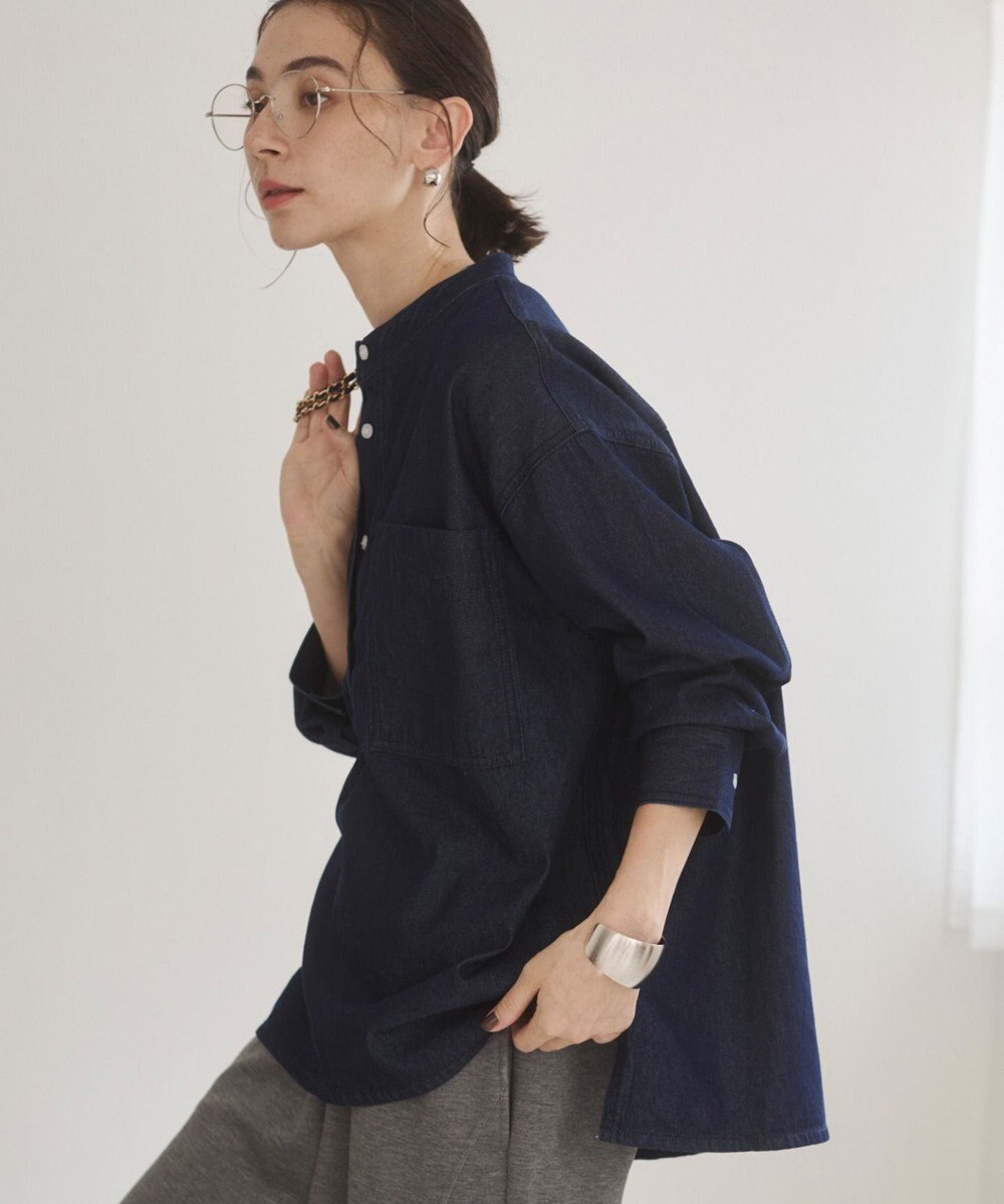 WEGO 【ANGIE VINTAGE】襟が選べる デニム プルオーバー シャツ（バンドカラー/レギュラー） 