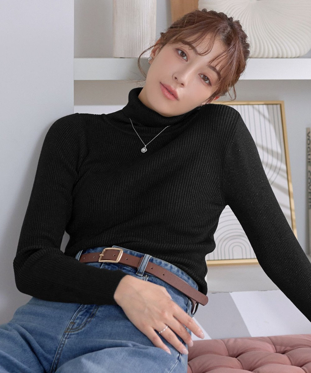 Tiaclasse ウール混ラメタートルネックニット 