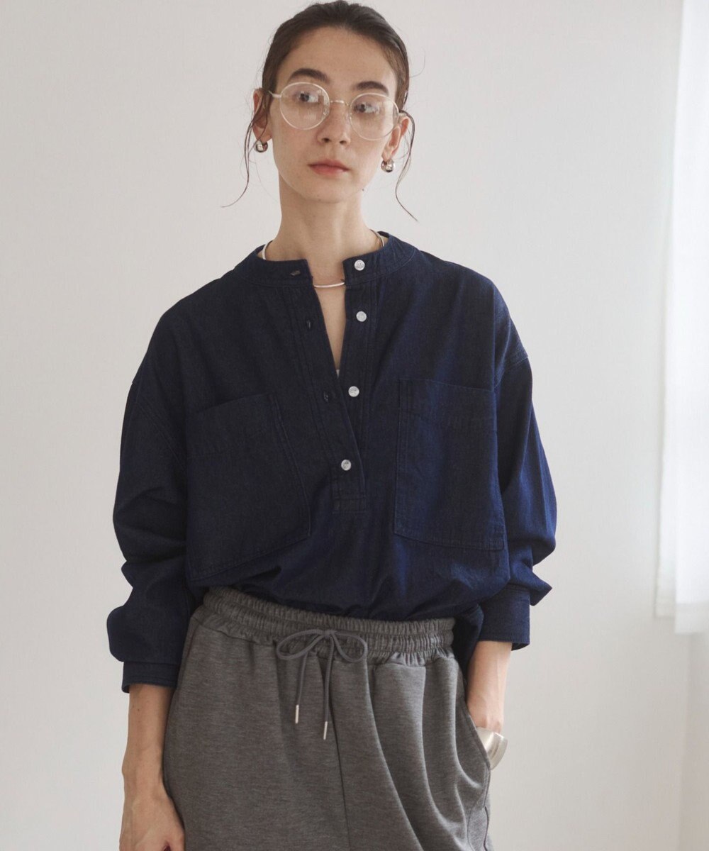 WEGO 【ANGIE VINTAGE】襟が選べる デニム プルオーバー シャツ（バンドカラー/レギュラー） 