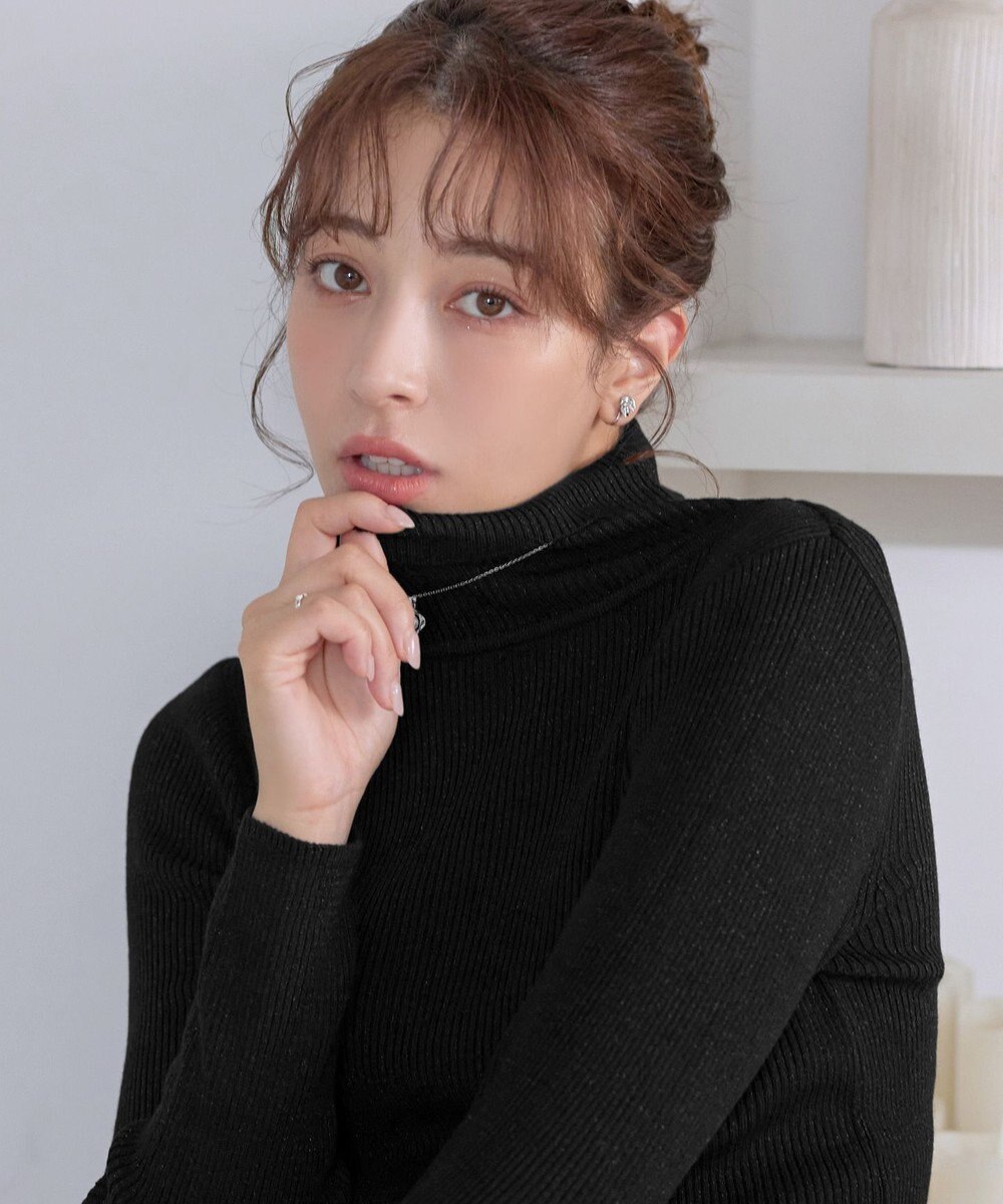 Tiaclasse ウール混ラメタートルネックニット 