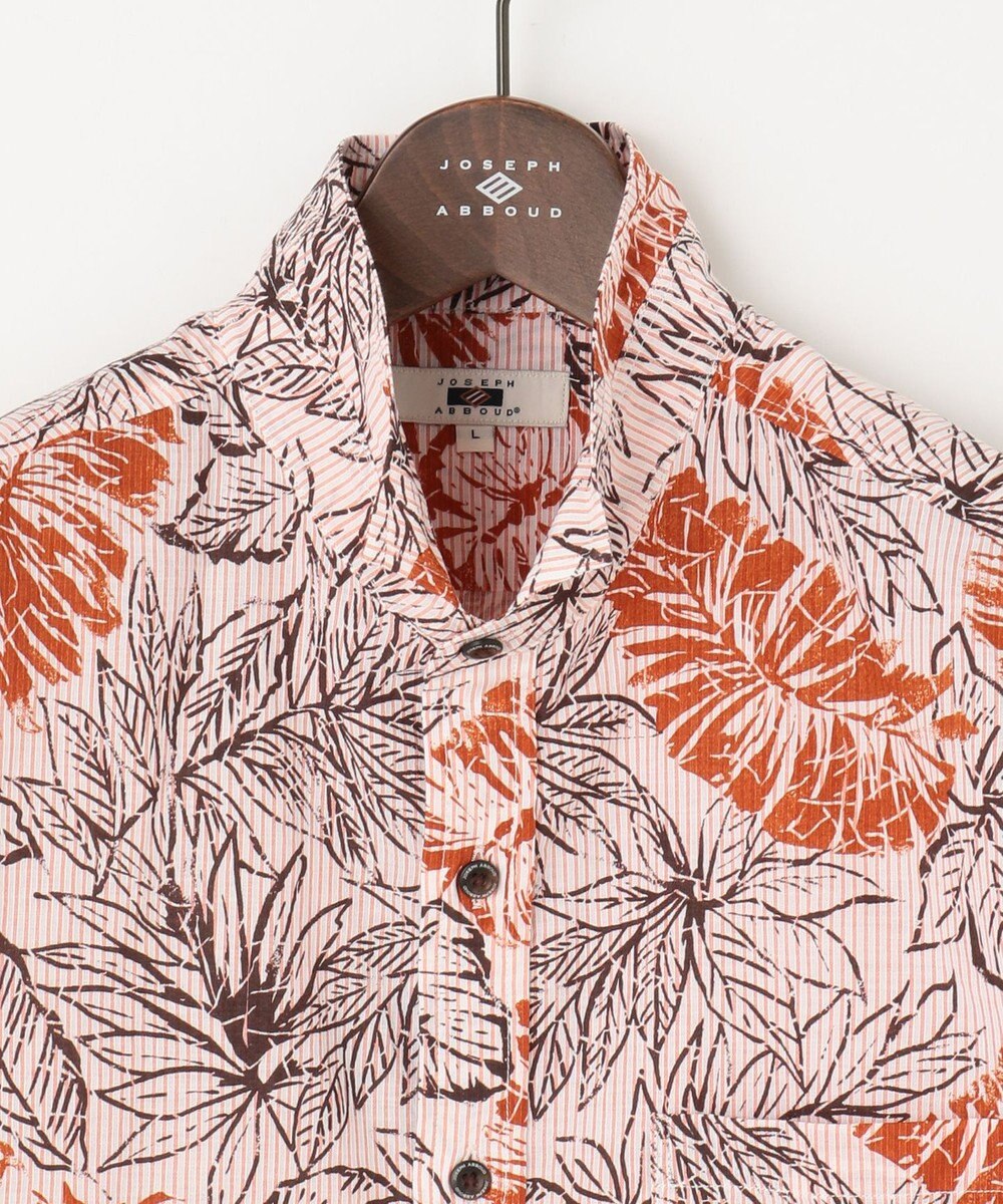 JOSEPH ABBOUD 【サスティナブルな麻混】コットンリヨセルリネンリーフプリント 半袖シャツ 