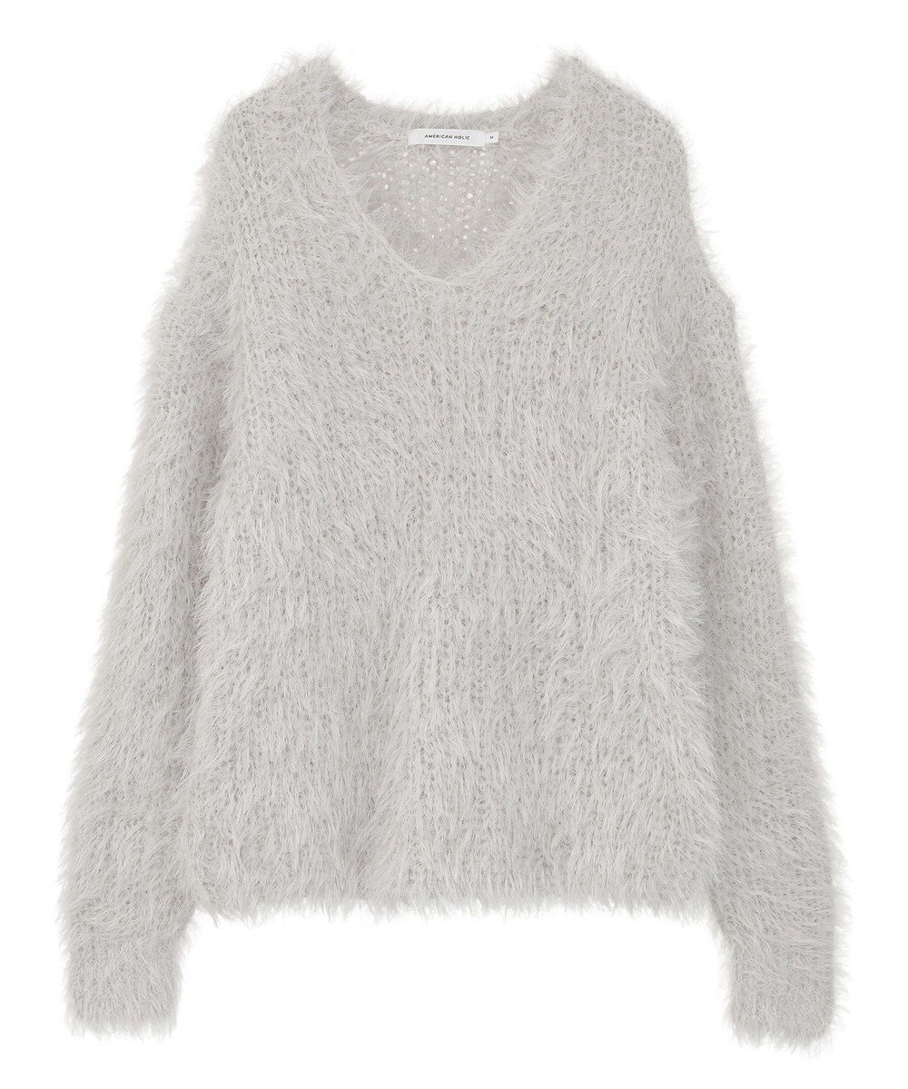AMERICAN HOLIC Vネックシャギーニットプルオーバー 