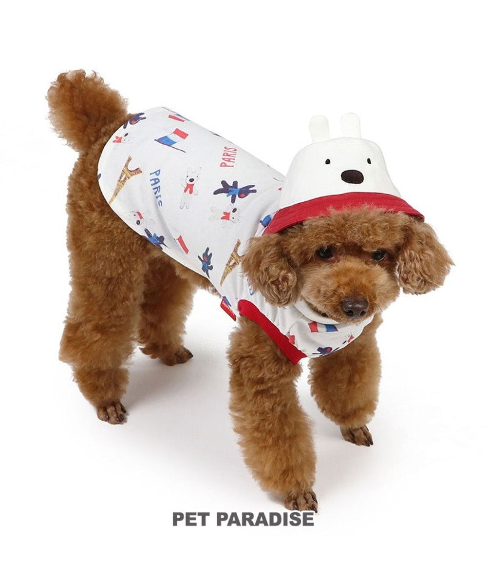PET PARADISE リサとガスパール バケットハット付き Tシャツ 《パリ柄》 小型犬 ホワイト