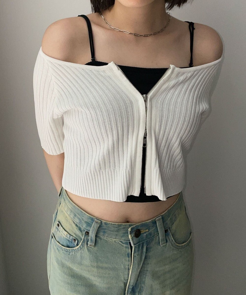 WEGO ダブルジップオフショルニットトップス 