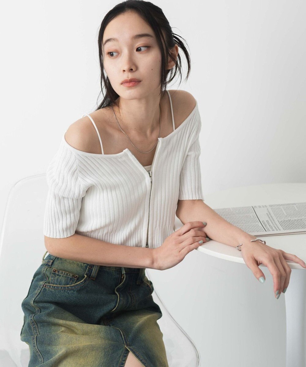 WEGO ダブルジップオフショルニットトップス 
