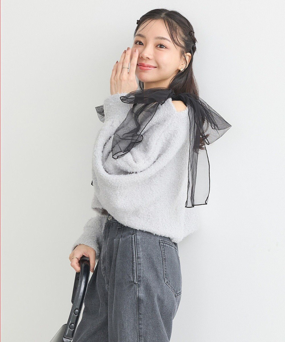 earth music&ecology チュール肩リボンニットプルオーバー 