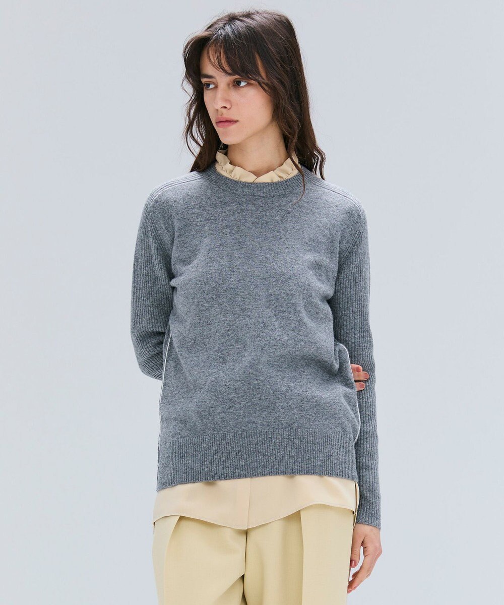 BEIGE， 【洗える】POMPE / ウールカシミヤ配色ラインクルーネックニット 