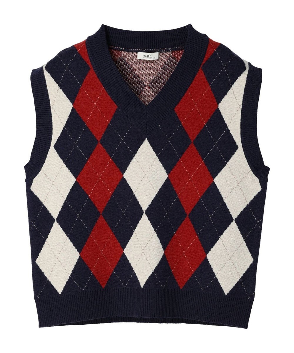 earth music&ecology アーガイルニットベスト 