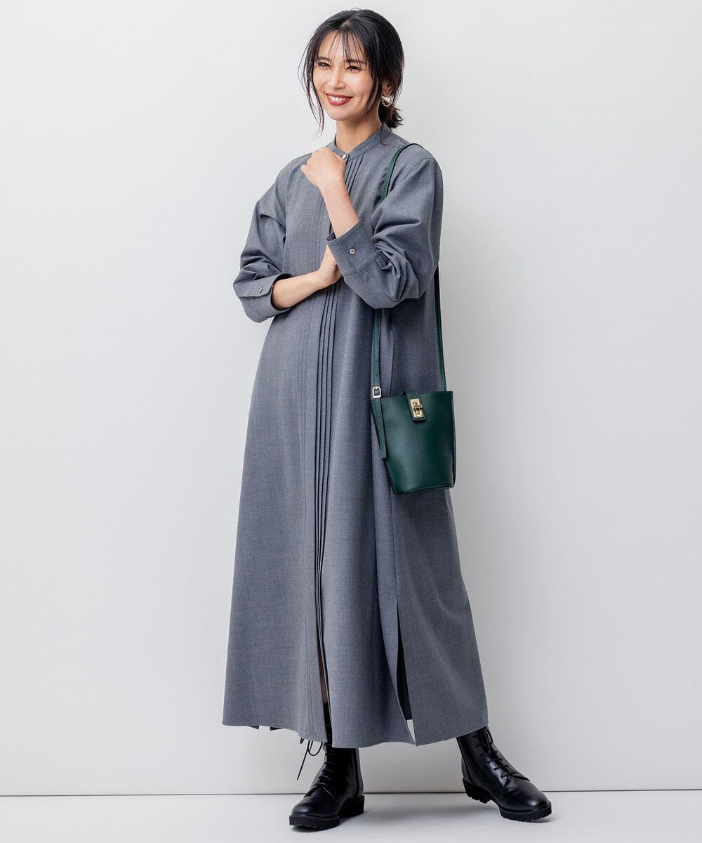 23区 【洗える】ウールストレッチツイル シャツワンピース 