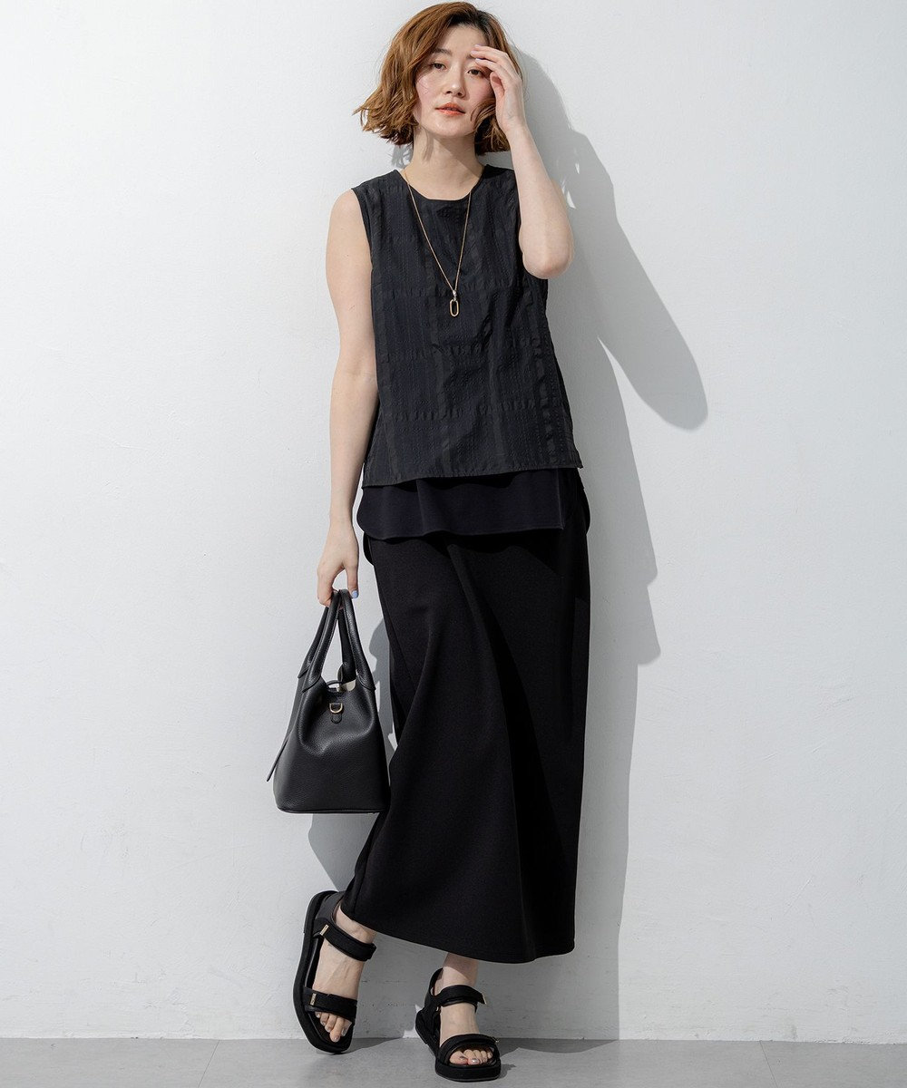 23区 【先行予約】シアーチェックレイヤード スリーブレス Tブラウス 