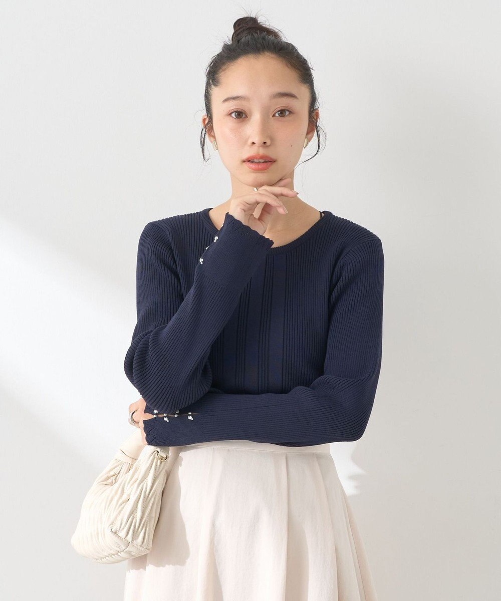 earth music&ecology パール＆ビジュースリーブプルオーバー 