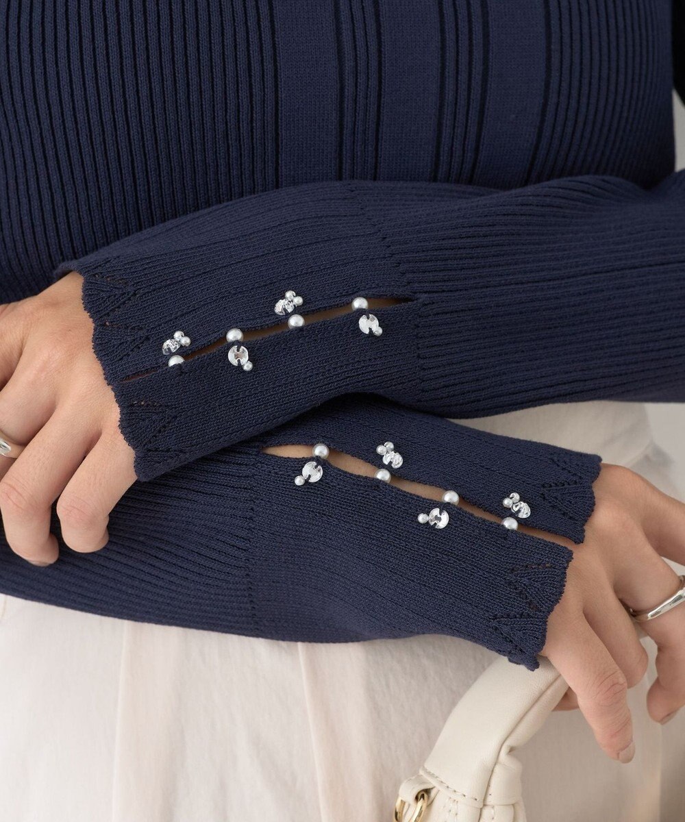 earth music&ecology パール＆ビジュースリーブプルオーバー 