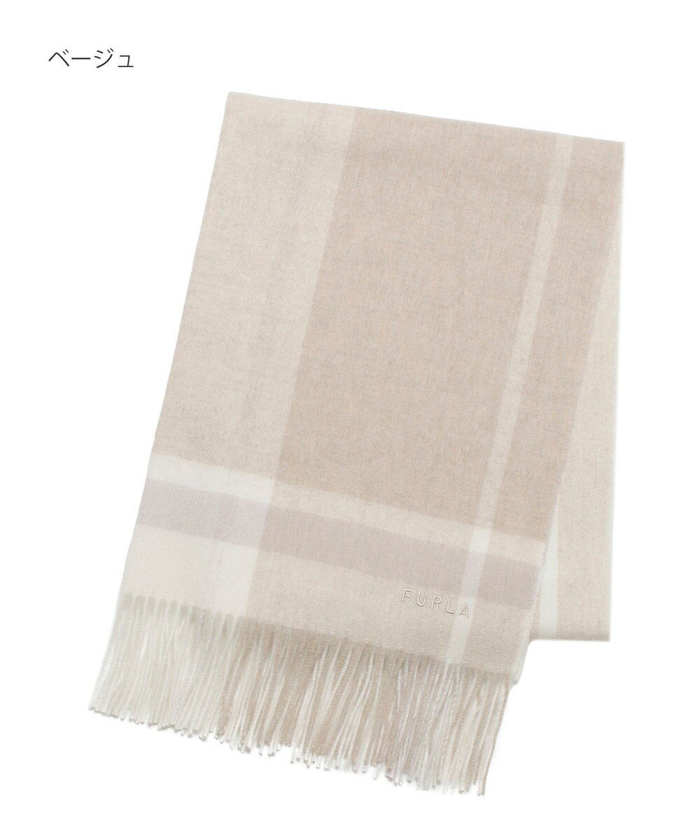 MOONBAT FURLA ウール混 超大判ラメ入りブロックチェックストールマフラー／幅70cm 