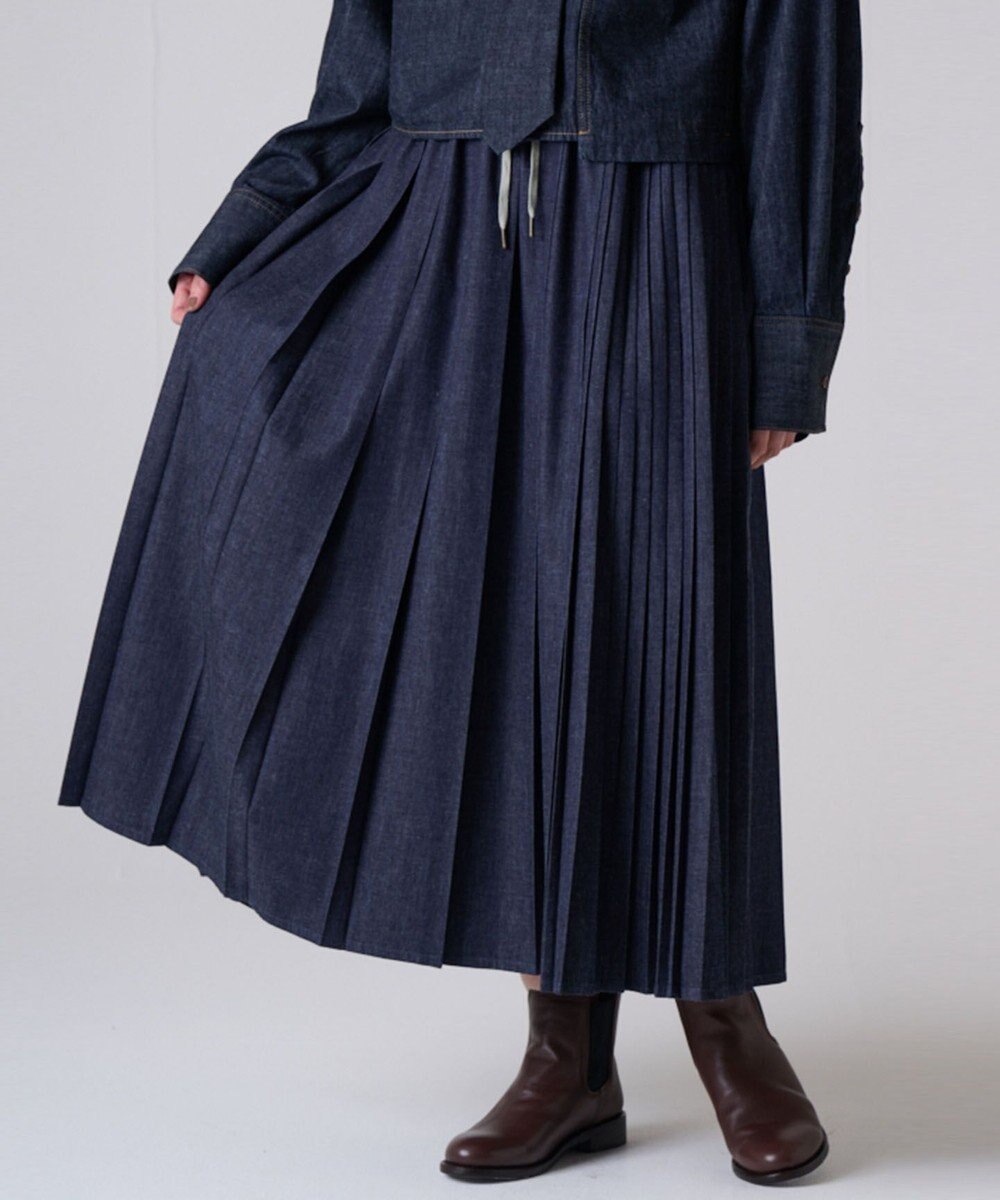 Ripo trenta anni 【洗える/ブランド人気】PLEATS RELAX LONG SK プリーツデニムスカート INDIGO