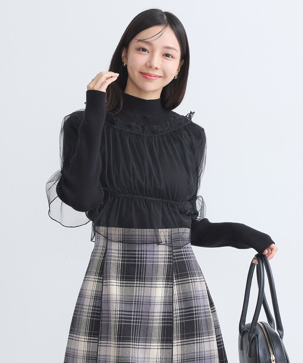 earth music&ecology ＳＥＴ２点リブニットインナー＋チュールプルオーバー 