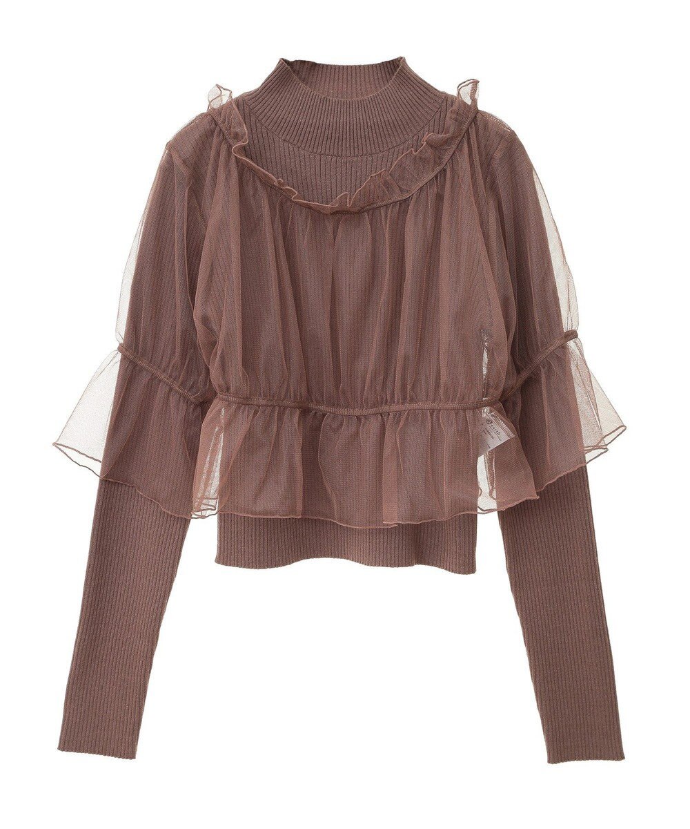 earth music&ecology ＳＥＴ２点リブニットインナー＋チュールプルオーバー 