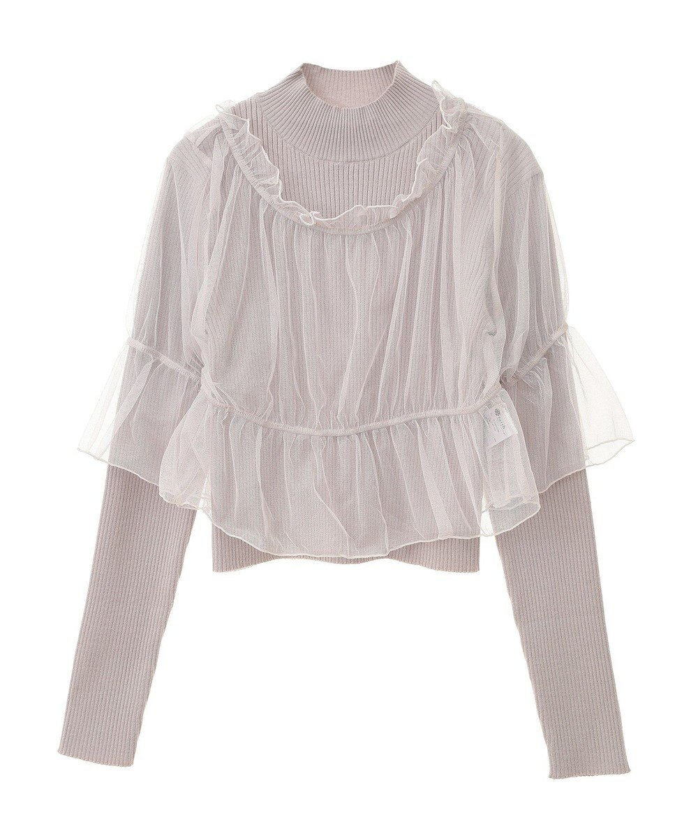 earth music&ecology ＳＥＴ２点リブニットインナー＋チュールプルオーバー 