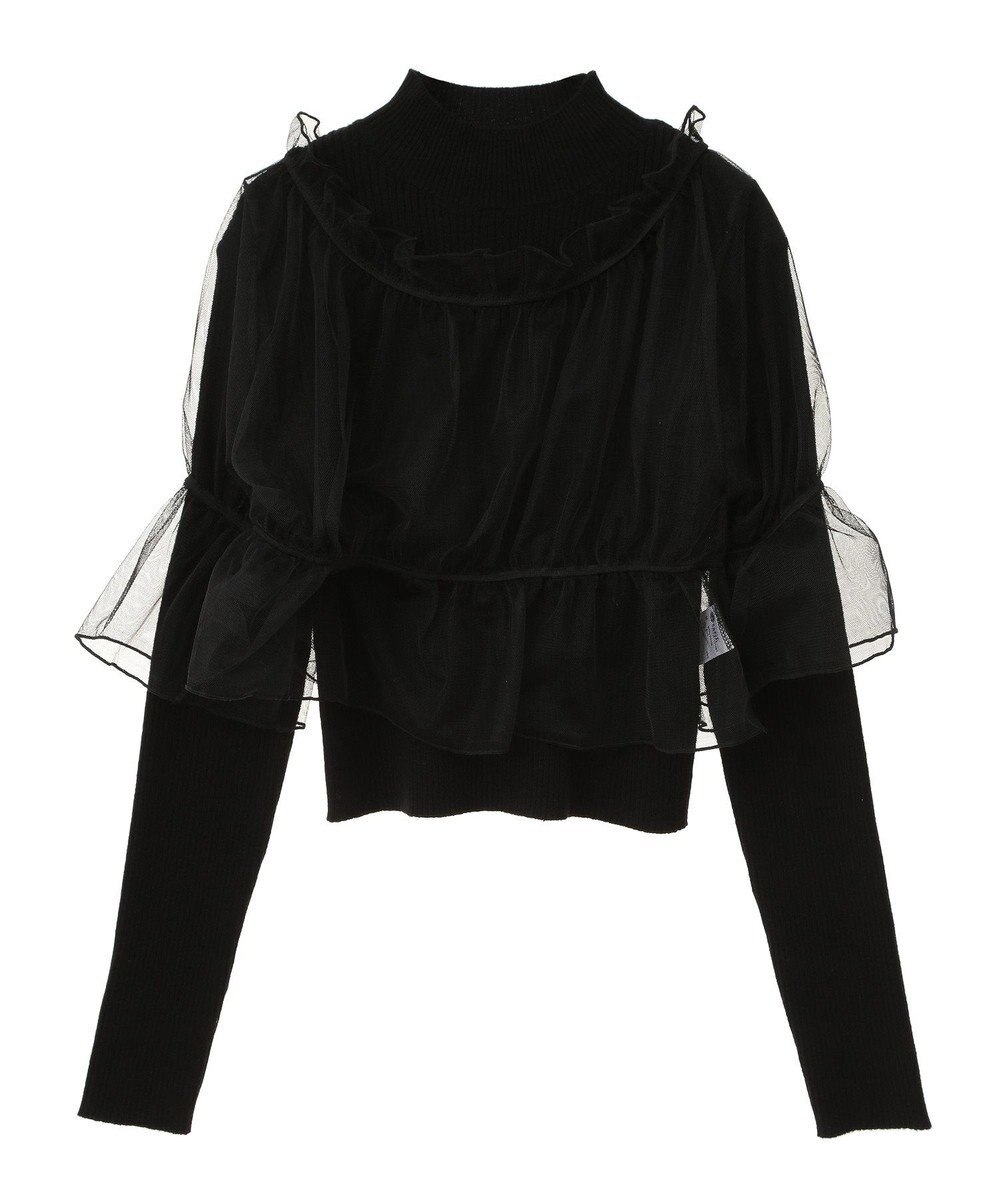 earth music&ecology ＳＥＴ２点リブニットインナー＋チュールプルオーバー 