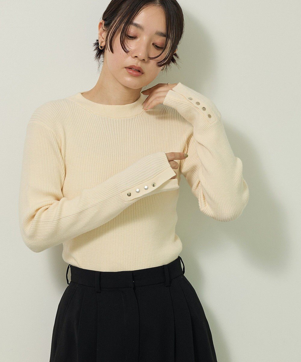 Green Parks もちやわ袖口釦リブニットプルオーバー 