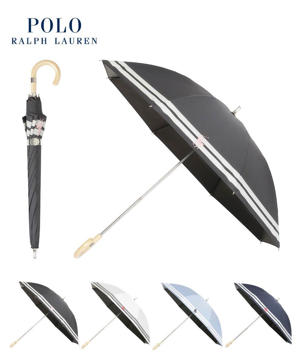 MOONBAT POLO RALPH LAUREN（ポロ ラルフローレン）晴雨兼用日傘 ボーダー ポロポニー 長傘 遮光率100％ 遮熱 UV 
